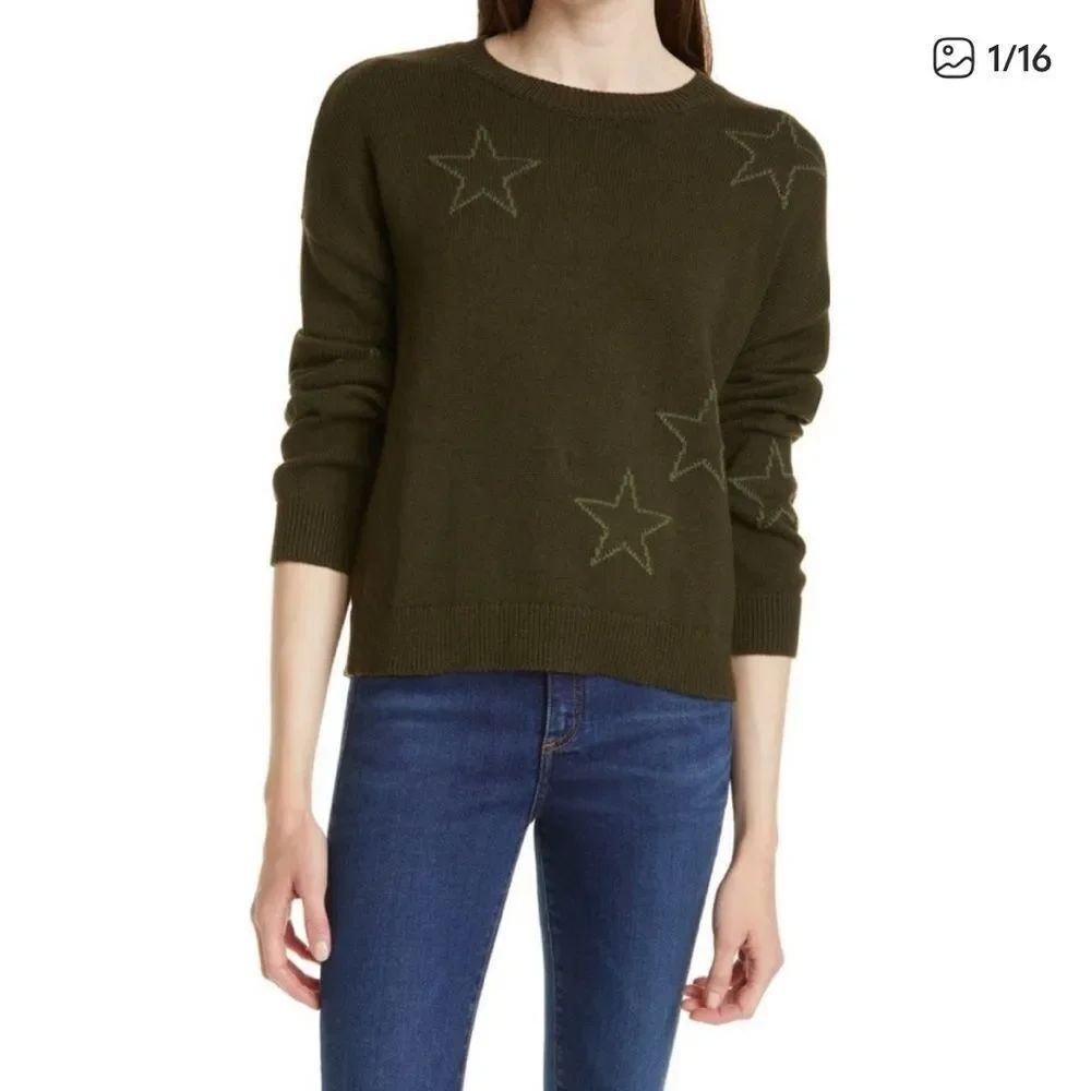 Rails Perci Olive Green Outline Stars Sweater Womens Large